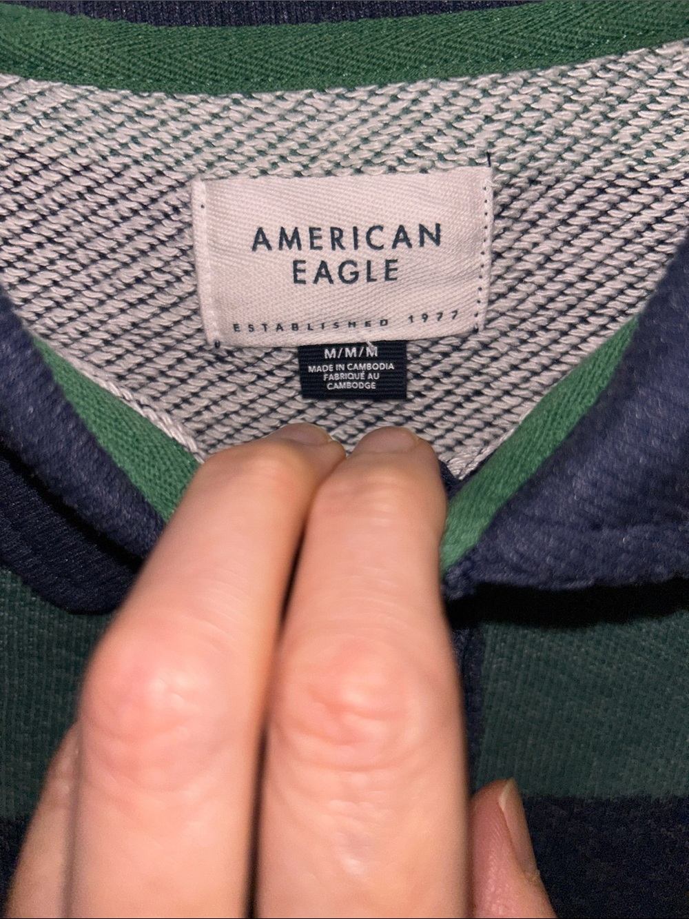 AE EUC Campus Short Sleeve Rugby Sweatshirt Size M in Retro Indigo Stripe - Picture 10 of 11